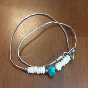 Genuine Turquose And Puka Shells Choker Necklace Or Bracelet 14" Long